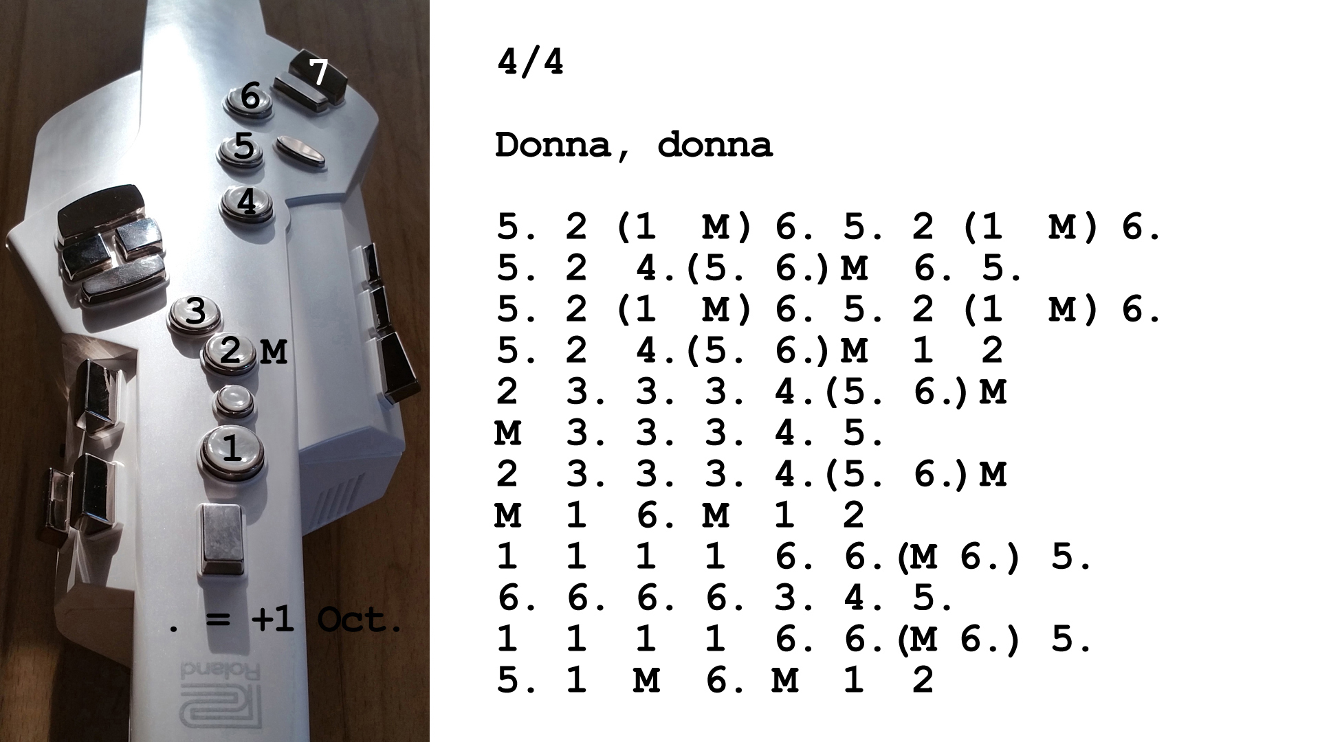 Aerophone spielen lernen nach Zahlen: Donna, donna