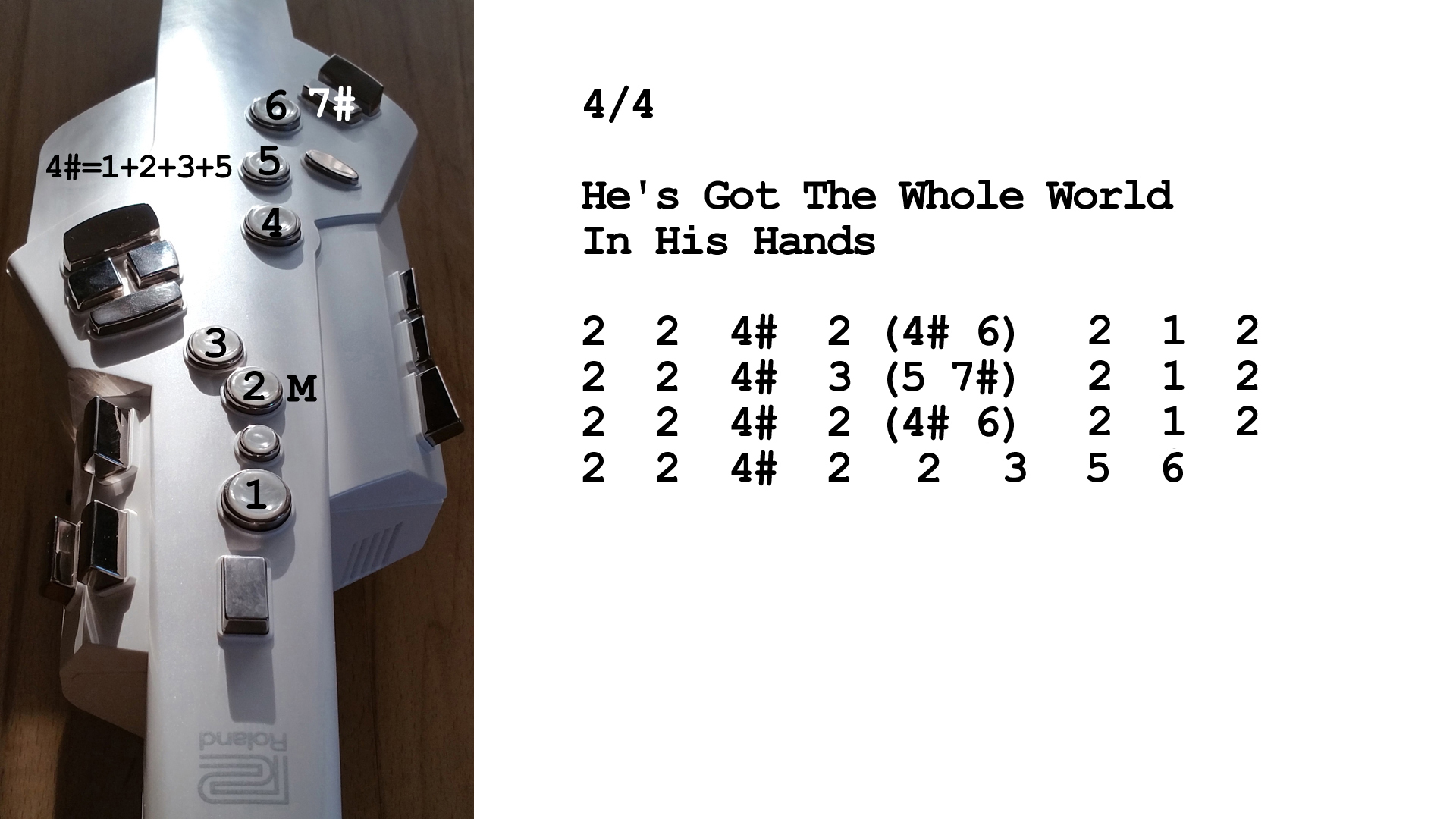 Aerophone spielen lernen nach Zahlen: He's Got The Whole World In His Hands