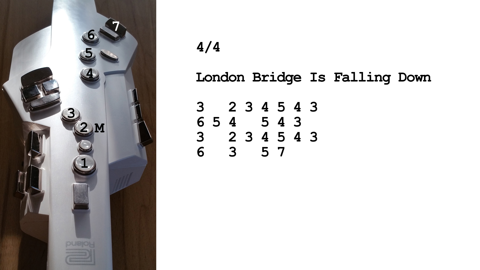 Aerophone spielen lernen nach Zahlen: London Bridge Is Falling Down