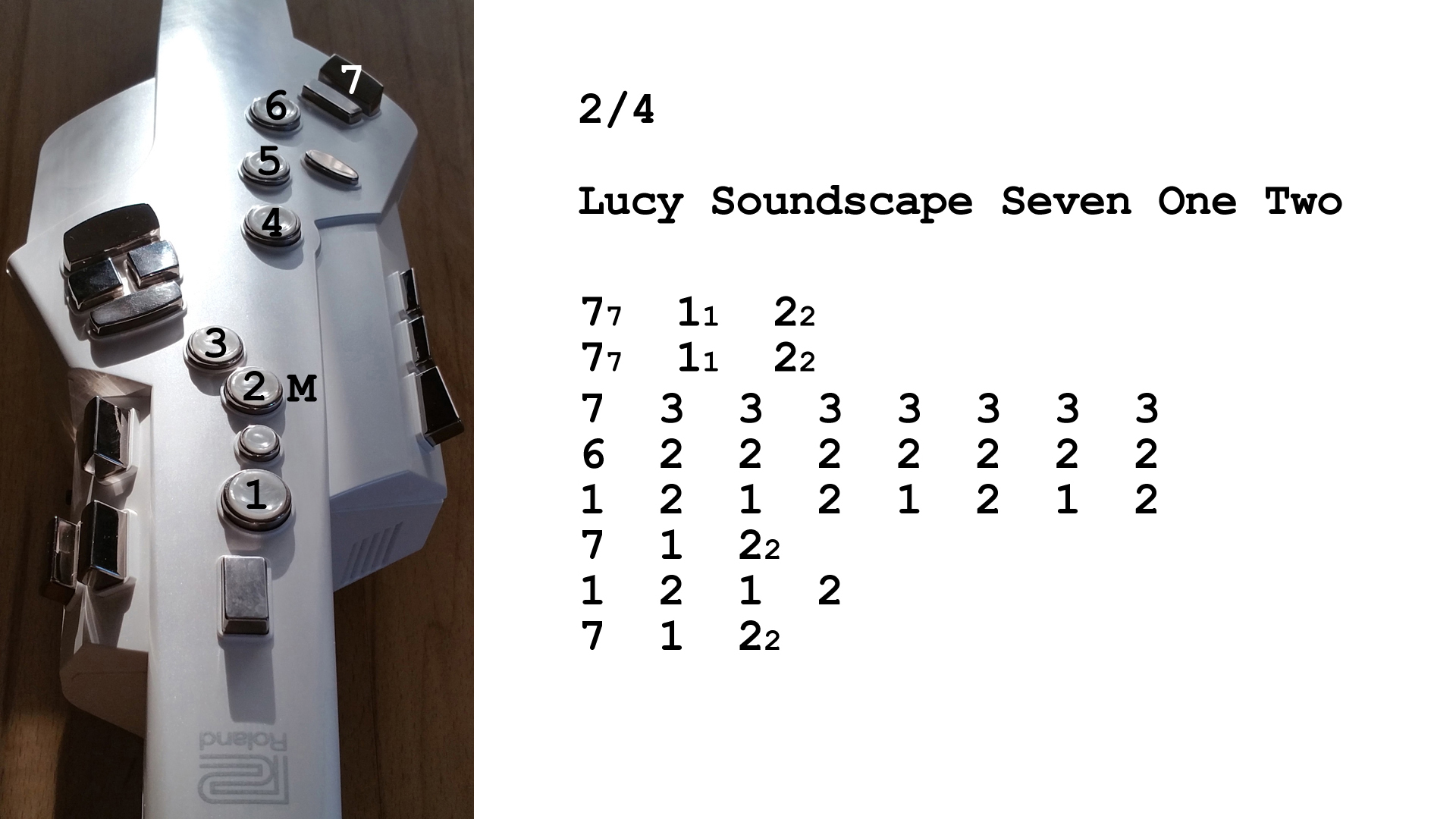 Aerophone spielen lernen nach Zahlen: Lucy Soundscape Seven One Two