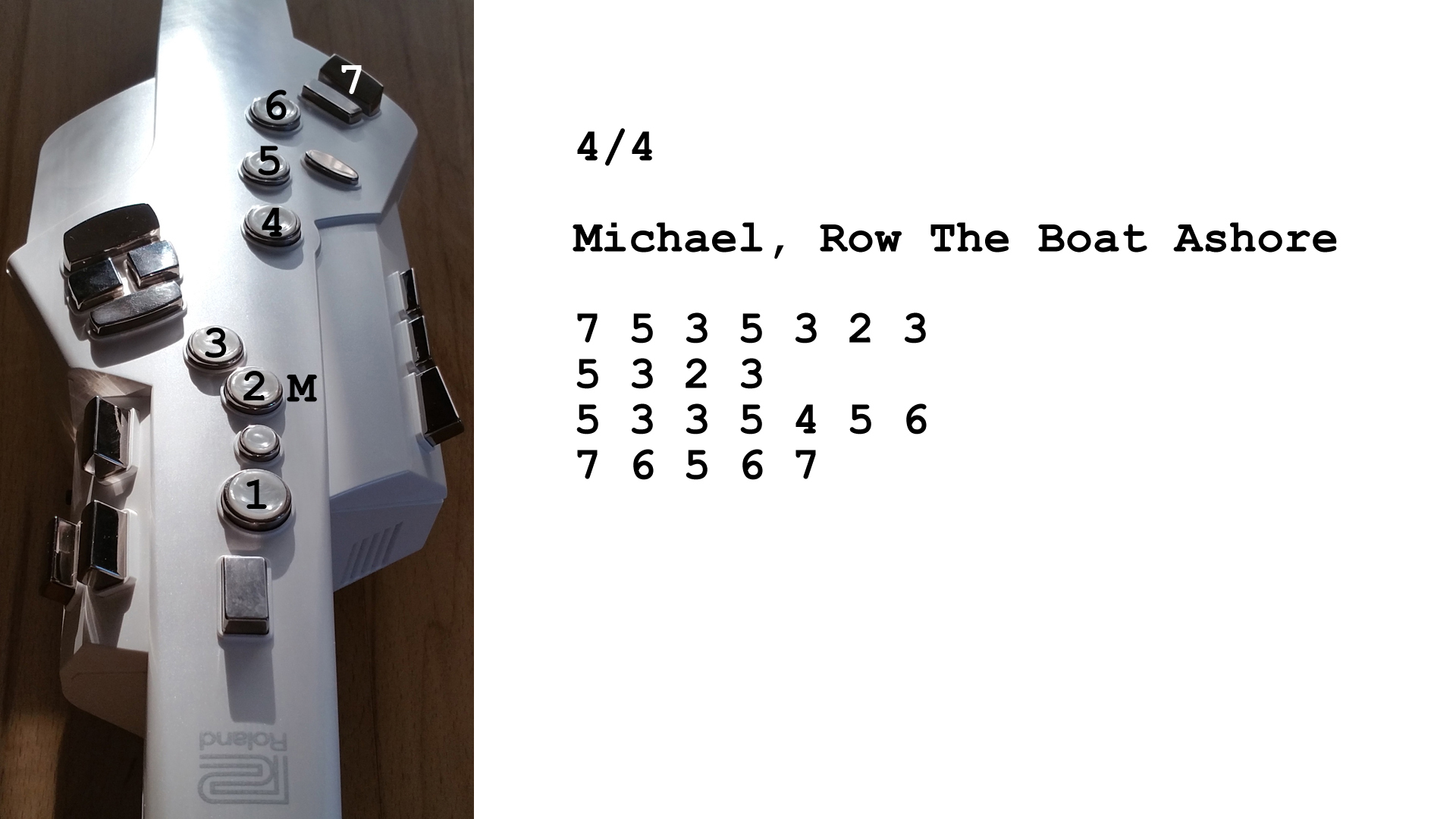 Aerophone spielen lernen nach Zahlen: Michael, Row The Boat Ashore