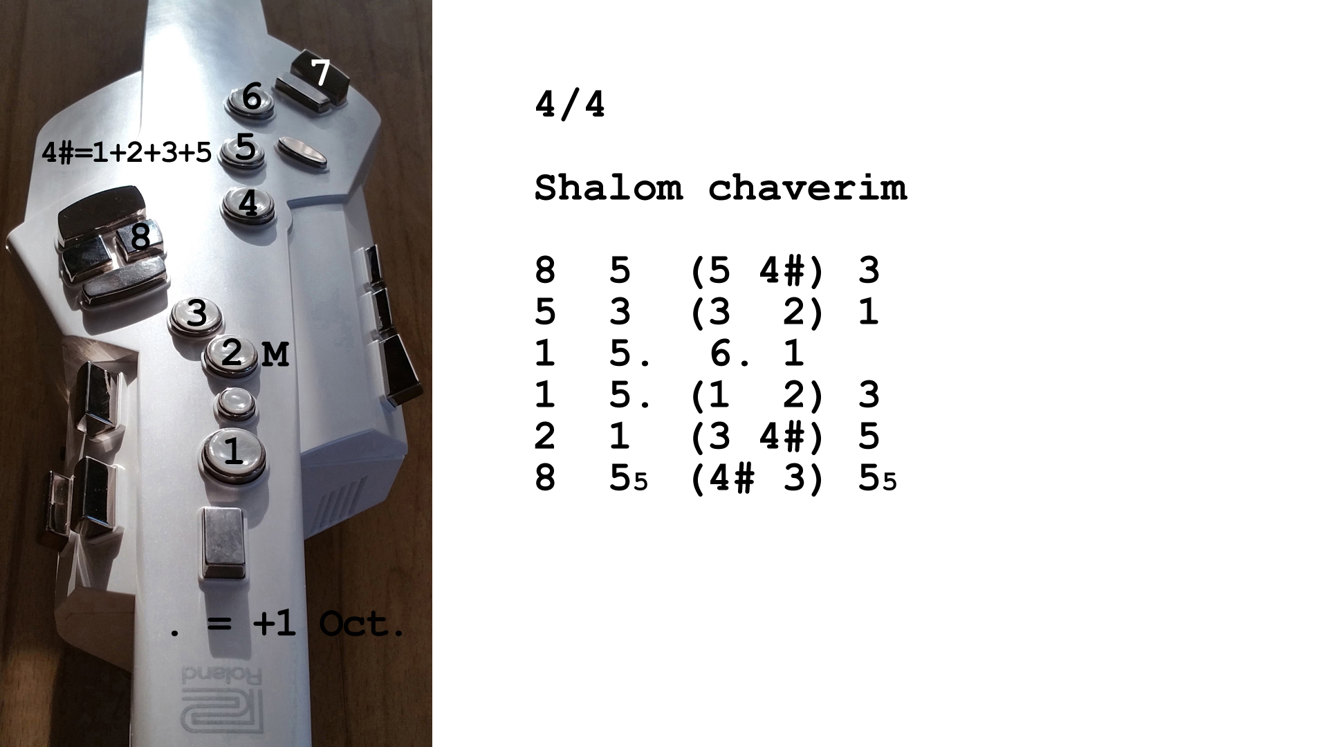 Aerophone spielen lernen nach Zahlen: Shalom chaverim