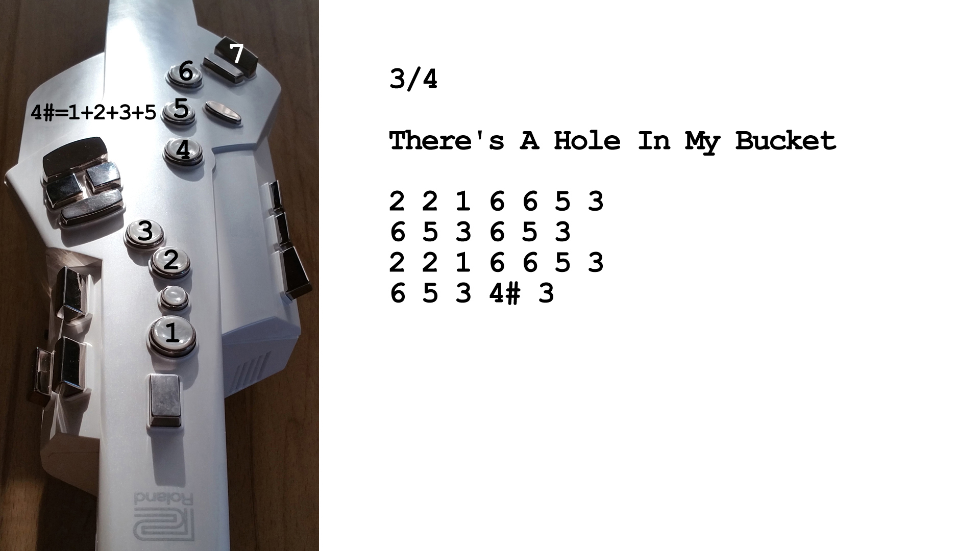Aerophone spielen lernen nach Zahlen: There's A Hole In My Bucket