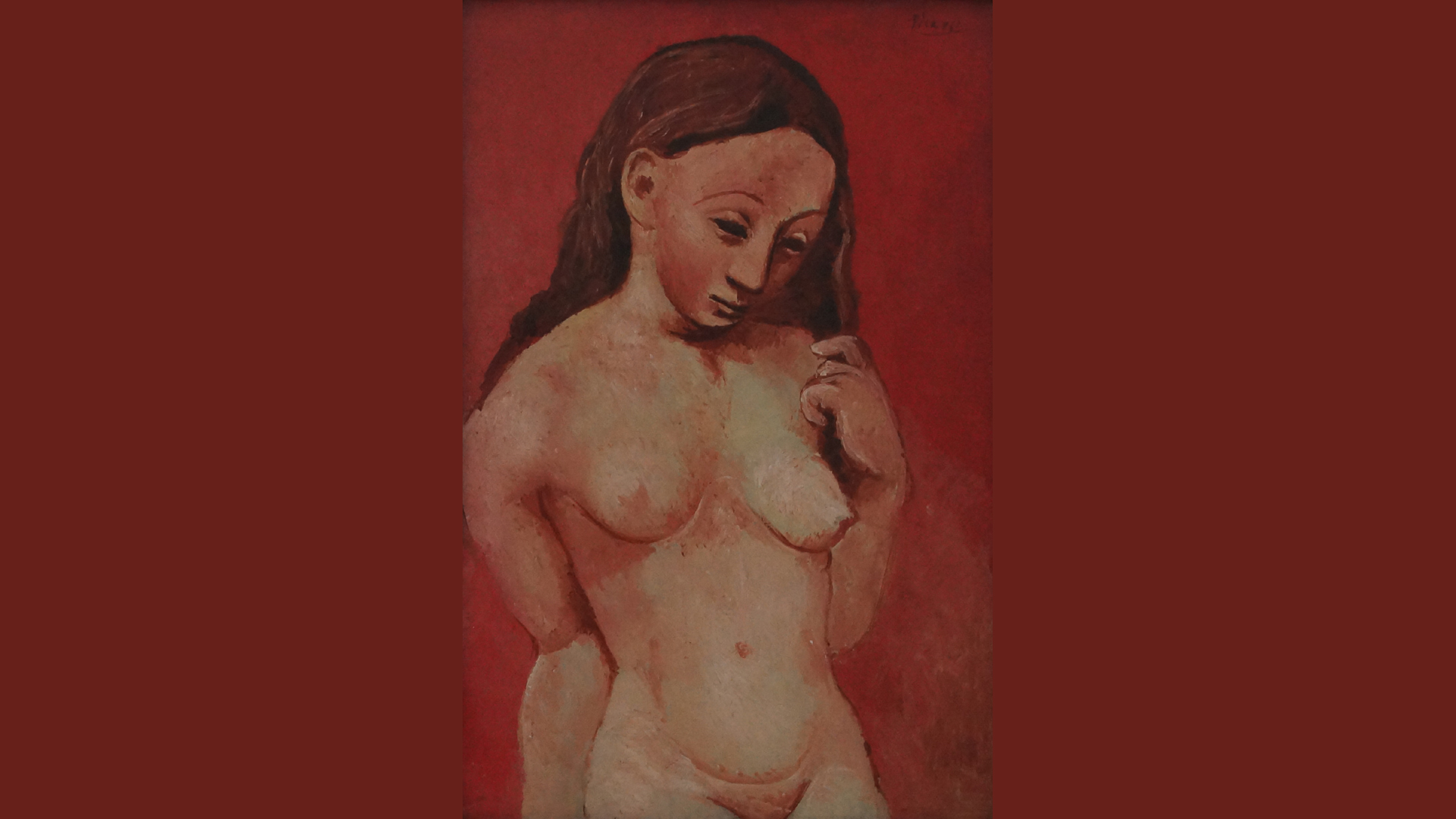 Fotostrecke Picasso 09: Akt auf rotem Grund bzw. Akt einer jungen Frau mit offenem Haar (1906)